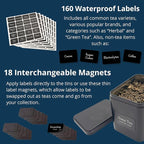 AllSpice Tea Organizer Rack with 9 Tins & 160 Magnetic Labels – Perfect for Bagged & Loose Leaf Tea Organization - Cherry