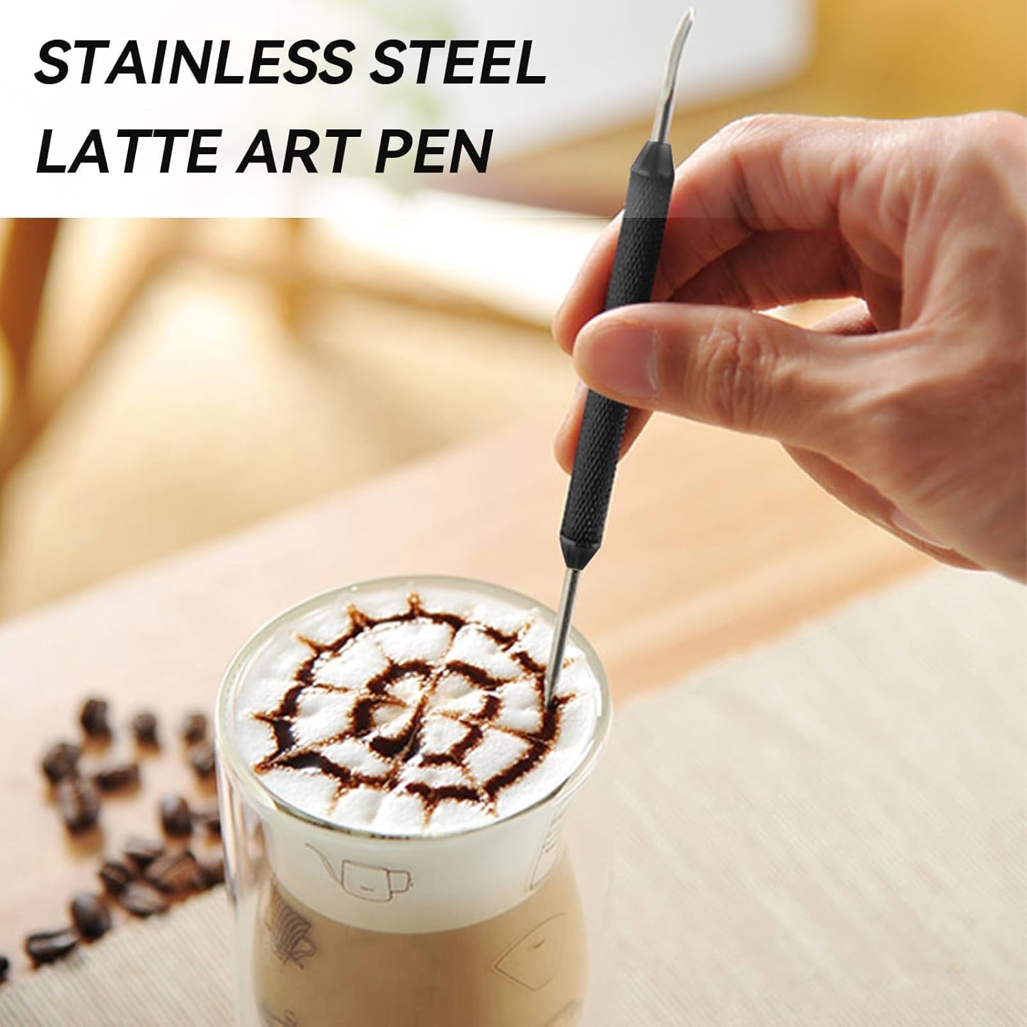 2PCS Latte Art Pen, Stainless Steel Latte Art Tools 2 Ends Coffee Art Pen Latte Pen Coffee Pull Needle Coffee Fancy Stitch Barista Tool Coffee Art Tools for Cappuccino Latte Espresso Decorating