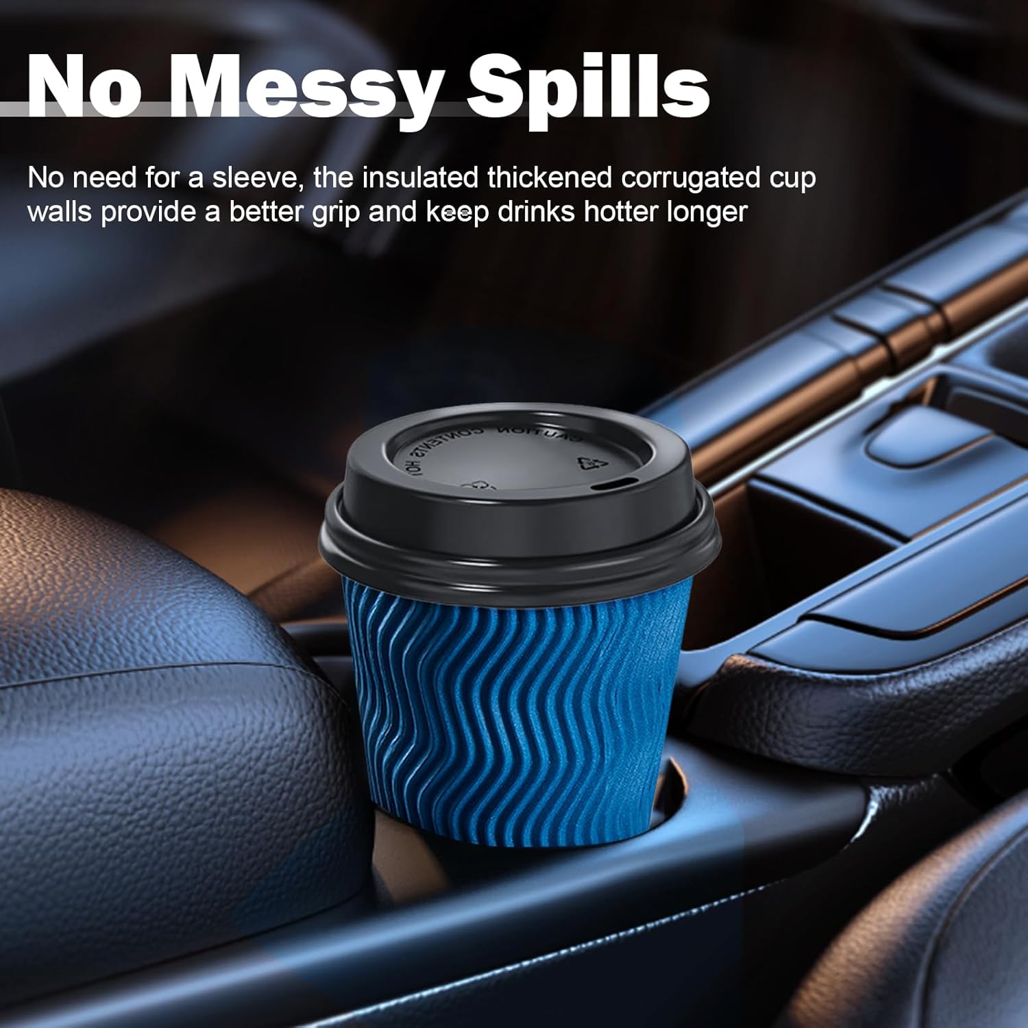 90 Pack 12 oz Disposable Coffee Cups with Lids and Straws, Insulated Ripple Wall To Go Paper Coffee Cups for Coffee, Hot Chocolate and Hot Tea Drinks - Navy