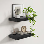 Fun Memories 9 Inch Deep Black Floating Shelves, Farmhouse Rustic Natural Wood Floating Shelf Wall Mounted, 16 x 9 Wall Shelves Set of 2, Deep Black Bathroom Shelves