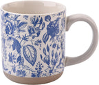 Sweet Water Decor Blue Delft Stoneware Coffee Mugs - 14oz Cute Coffee Mugs for Hot & Cold Drinks - Dishwasher & Microwave Safe - Spring Home Decor and Gift - Ideal Tea & Espresso Mugs