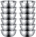Pinkunn Set of 12 Stainless Steel Mixing Bowls, Nesting Metal Prep Salad Bowl Bulk Kitchen Large Reusable Baking Food Container for Hotel Restaurant Home Cooking, Silver(10.2 x 3.26 Inch)
