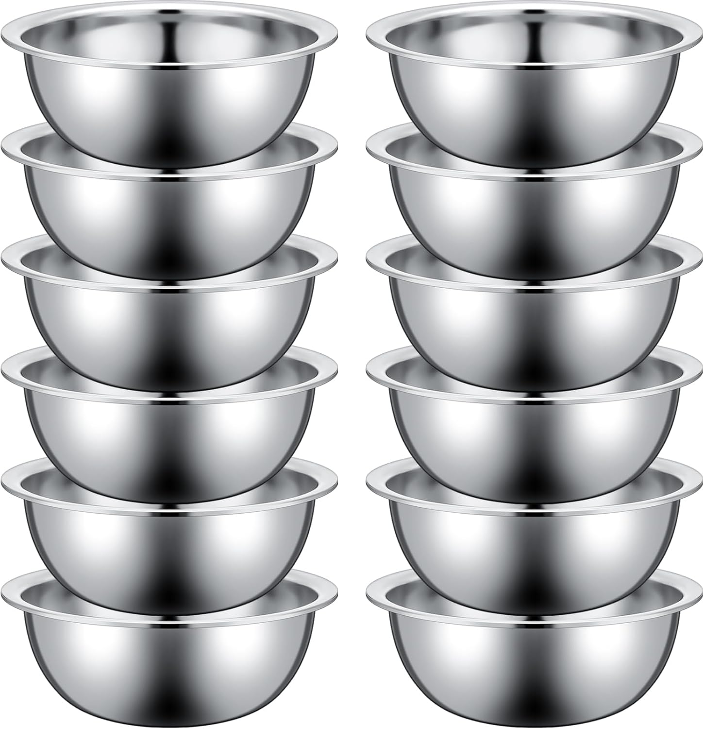 Pinkunn Set of 12 Stainless Steel Mixing Bowls, Nesting Metal Prep Salad Bowl Bulk Kitchen Large Reusable Baking Food Container for Hotel Restaurant Home Cooking, Silver(10.2 x 3.26 Inch)