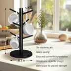 Wooden Mug Holder Tree, Coffee Cup Holder, Mug Organizer with 6 Hooks (Black)