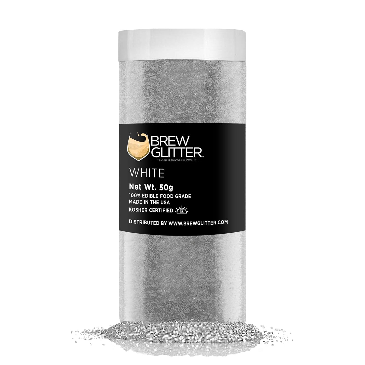 White BREW GLITTER Edible Glitter For Drinks, Cocktails, Beer, Garnish Glitter & Beverages | KOSHER & HALAL Certified | 100% Edible & Food Grade | Vegan, Gluten, Nut Free (50g, White)