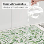 Green Leaves Dish Drying Mat, Highly Absorbent Microfiber Kitchen Counter Pad Reusable Washable, 16*18"