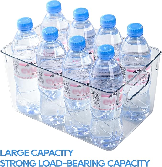 JollyPack 4 Pack Clear Plastic Storage Bins, Pantry Organizers and Storage with Handles, Clear Storage Containers for Fridge, Kitchen, Cabinet, Bathroom and Office