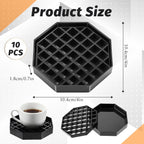 10 Pcs 4 Inch Coffee Drip Tray, Black Plastic Octagon Coffee Countertop Drip Coaster with Detachable Grid Drip Tray for Drink Dispenser Bar Restaurant Party
