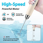 Milk Frother Rechargeable Handheld-Electric Whisk 3 Speed Adjustable, Coffee Frother Wand with 3 Stainless Whisks, Foam Maker, Drink Mixer Blender for Latte Cappuccino Matcha Egg (With Stand, Beige)