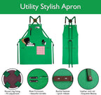 5 Pack Kitchen Apron, Work Apron, Canvas, Multiple Pockets, Gardening, Painting, BBQ, Artist, Carpenter, Sizes M to XXL, Green