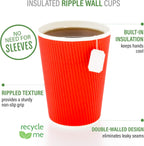 500-CT Disposable Red 4-OZ Hot Beverage Cups with Ripple Wall Design: No Need for Sleeves - Perfect for Cafes - Eco-Friendly Recyclable Paper - Insulated - Wholesale Takeout Coffee Cup