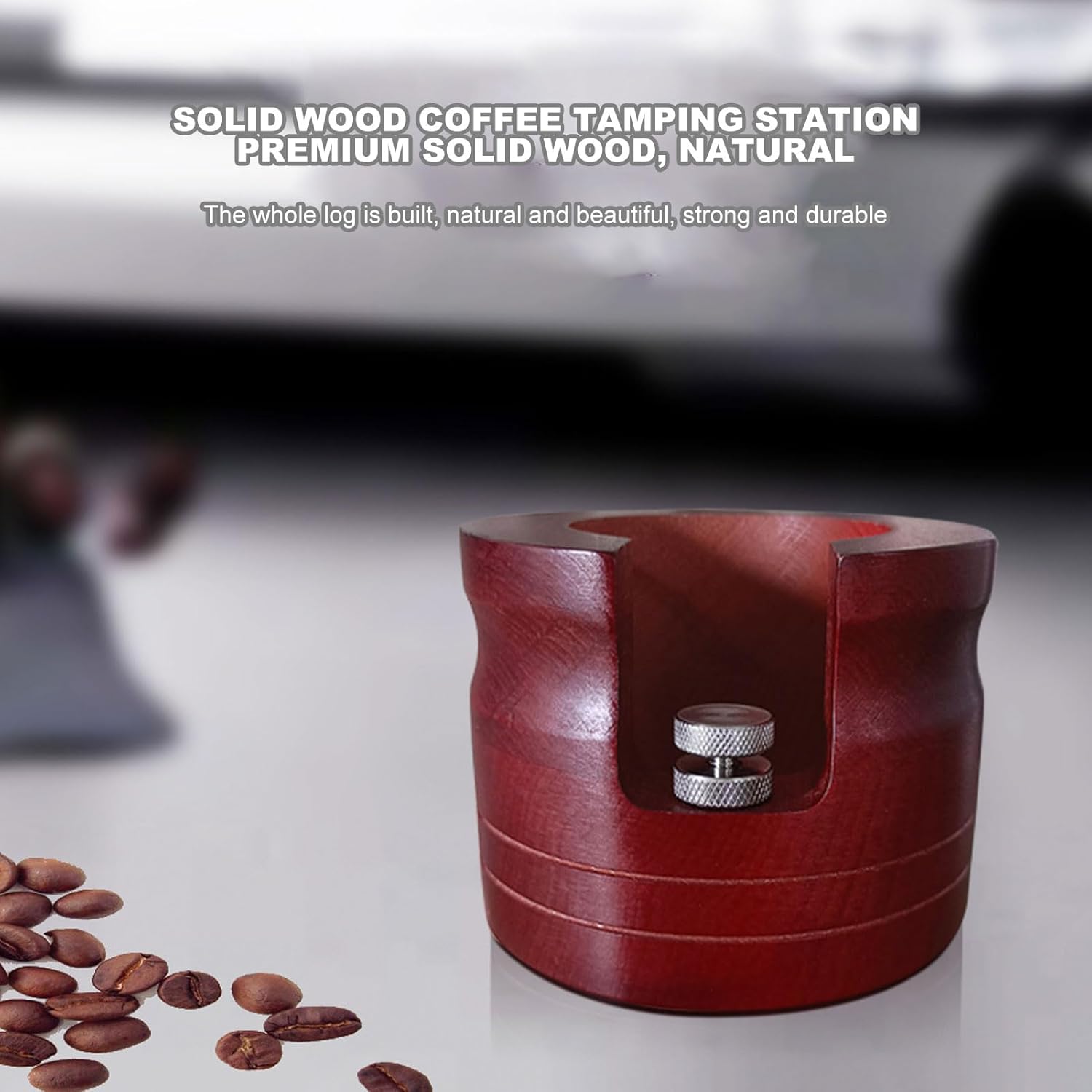 Elegant Wooden Coffee Portafilter Holder Stand Round Red Bottomless Portafilter Tamping Station for Home Bar (51mm/54mm, 58mm) (58mm)