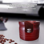 Elegant Wooden Coffee Portafilter Holder Stand, Round Red Bottomless Portafilter Tamping Station for Home Bar
