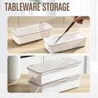 Remerry 6 Pcs Flatware Tray with Lid and Drainer, Plastic Utensil Organizer, Kitchen Cutlery Transparent Storage Box with Lid and Drain Rack, Drawer Tableware Storage Box for Home and Travel (White)