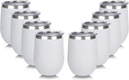 DOMICARE Stainless Steel Wine Tumbler Bulk with Lid, Personalized White Insulated Tumblers Set, 12oz Travel Coffee Cups Pack of 8