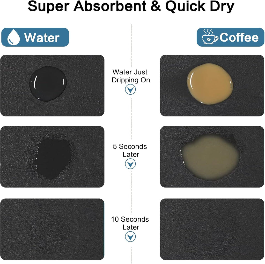 Coffee Mat 16''x24'', Dish Drying Mats for Kitchen Counter Absorbent Hide Stain Bar Mat Coffee Bar Accessories Anti Spill Mats Rubber Backed Fit Under Coffee Maker Espresso Machine Dish Rack (Black)
