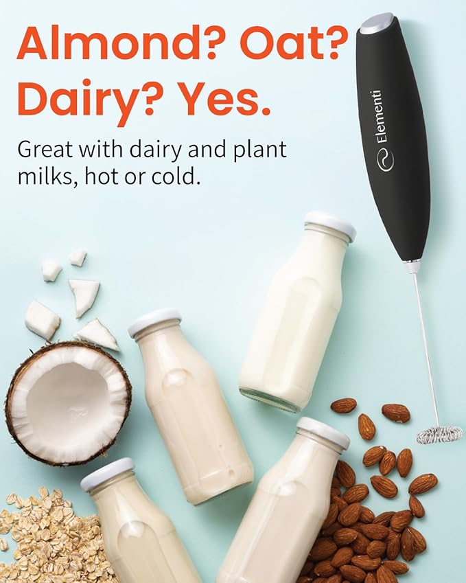 Elementi Drink Mixer Handheld - Electric Stirrer and Powerful Protein Powder Mixer Wand, Easy-to-Use Mini Frother Wand for Quick Delicious Cocktails, Milk Frother and Coffee Stirrers (Sunrise)