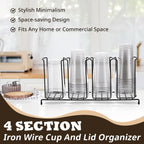 Maxdot 2 Pcs Coffee Cup Organizers 23 x 5 x 8.5 Inch Wire Rack Coffee Cup and Lid Holder Black Iron Lid Dispenser Countertops Organizer for Kitchen Storage Essentials (4 Section)