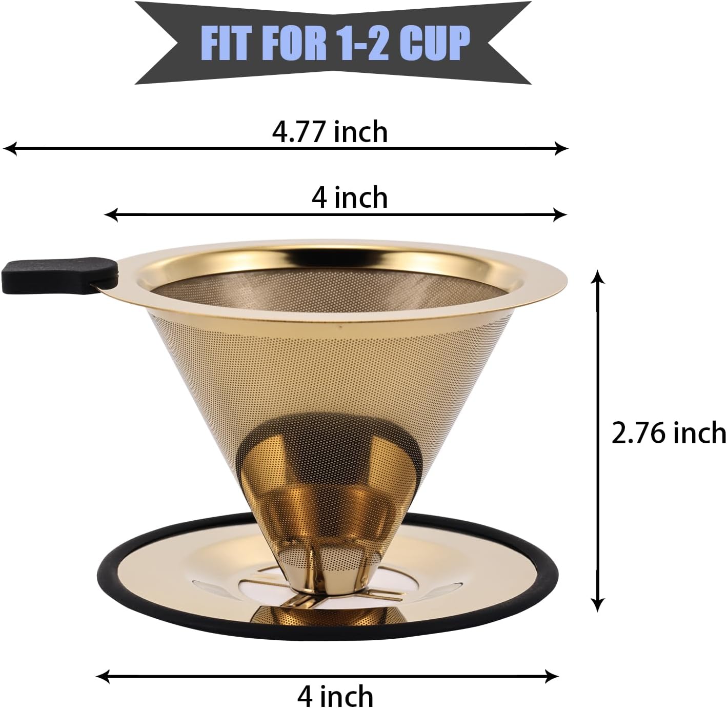 Small Size Pour Over Coffee Dripper, Stainless Steel Metal Cone Drip Coffee Filter, Paperless and Permanently Reusable, Double Mesh Coffee,TeaFilter for 1-2 Cups