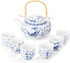 fanquare Chinese Blue and White Porcelain Tea Set with 1 Teapot Set, 6 Tea Cups, Butterfly Pattern Asian Japanese Tea Sets for Adults