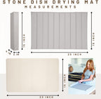 25" x 15" Large Stone Dish Drying Mat for Kitchen Counter - Quick Dry Super Absorbent Diatomaceous Earth Pad for Dishes - Our Natural Foldable Water Absorbing Mats Are Odorless and Food-Safe - Gray