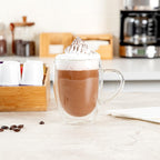 Restaurantware-Forma Professional 11.8 Ounce Glass Coffee Cups, 12 Insulated Coffee Cups With Handle - Dishwashable, Reusable, Clear Double Wall Beverage Tumblers, Freezable For Hot Or Cold Beverages