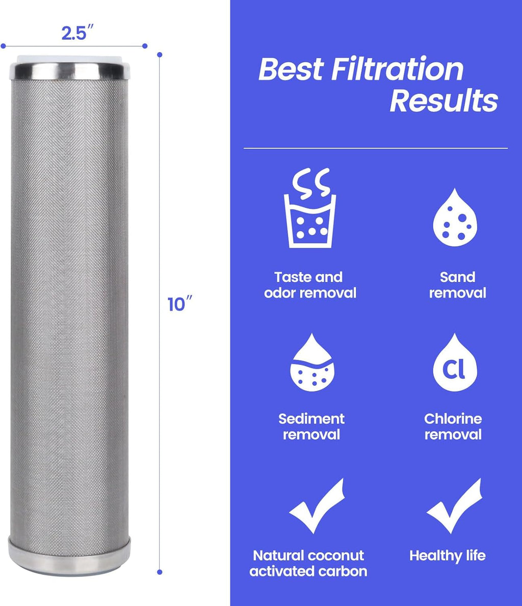 Amwater Stainless Steel Cleanable Wire Mesh Filter Cartridge 10”Length,2.5"OD(25 Micron)