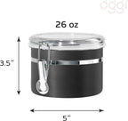 Oggi Stainless Steel Kitchen Canister 26 fl oz, Black - Airtight Clamp Lid, Clear See-Thru Top - Ideal for Kitchen Storage, Food Storage, Pantry Storage. Size 5" x 3.5".