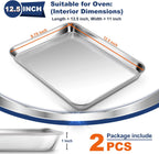 P&P CHEF 12.5 Inch Baking Cookie Sheet, Oven Pan Tray Stainless Steel Sheet Pan for Kitchen, Oven Bakeware for Multi Uses, Shiny Look & Dishwasher Safe, Healthy & Heavy Duty, 2Pcs