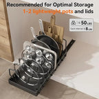 AmoiChic Pull Out Cabinet Organizer for Pots and Pans, Black Storage Rack with 8 Adjustable Dividers, Kitchen Countertop Lid Holder for Pot Lid, Bakeware, Dishes Storage, 2 Pack