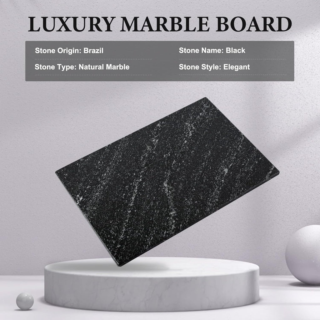 Koville Natural Black Marble Cutting Board for Kitchen Counter, 12" x 8" Real Stone Slab Marble Cheese Board for Home Decor, Granite Pastry Boards Granite Cutting Boards Bathroom Tray Candle Plate