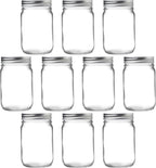 DISCOUNT PROMOS 10 Decorating Mason Jars Set, 12 oz. - Canning, Aluminum Lid - Clear