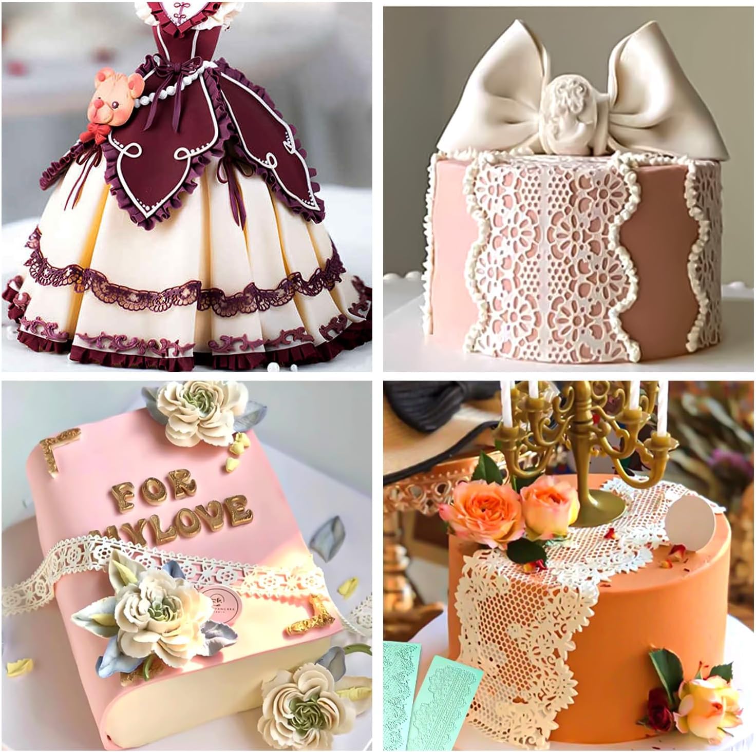 GROWTAIL 2pcs Lace Molds Silicone,Cake Fondant Embossing Mat,Lace Molds for Cake Decorating Edible Lace