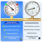MEANLIN MEASURE -30inHG~30Psi Vacuum Pressure Gauge 1/8" NPT 2.5" FACE DIAL, Stainless Steel Liquid Filled Pressure Gauge WOG Water Oil Air Center Back Mount (with 2PCS Snaps)