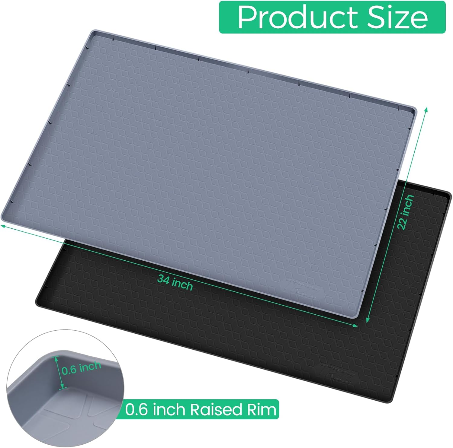 TRZZ Silicone Waterproof Under Sink Mat 34" x 22", Drip Tray and Cabinet Liner for Kitchen and Bathroom, Prevents Water Damage and Organizes Cabinets (Grey)