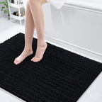 Arotive Luxury Chenille Bathroom Rug Mat, Extra Soft Thick Absorbent Shaggy Bath Rugs, Non-Slip Machine Wash Dry, Plush Bath Mats for Bathroom, Shower and Tub, 47x32, Black