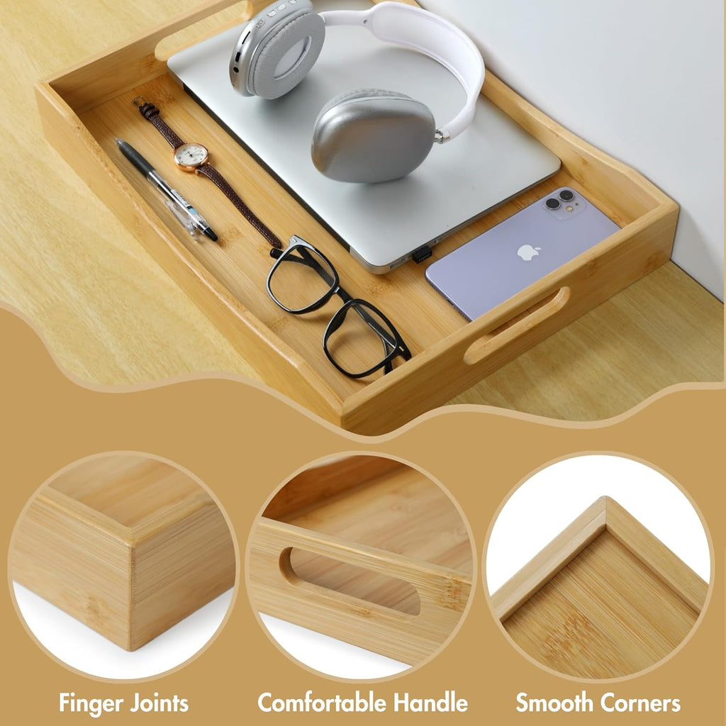 Gobam Bamboo Serving Tray with Handles, 16.5 x 12.4 inch Rectangular Decorative Tray for Entryway, Kitchen, Dining & Living Room, Large Wooden Breakfast Trays for Bed, Coffee Table & Ottoman