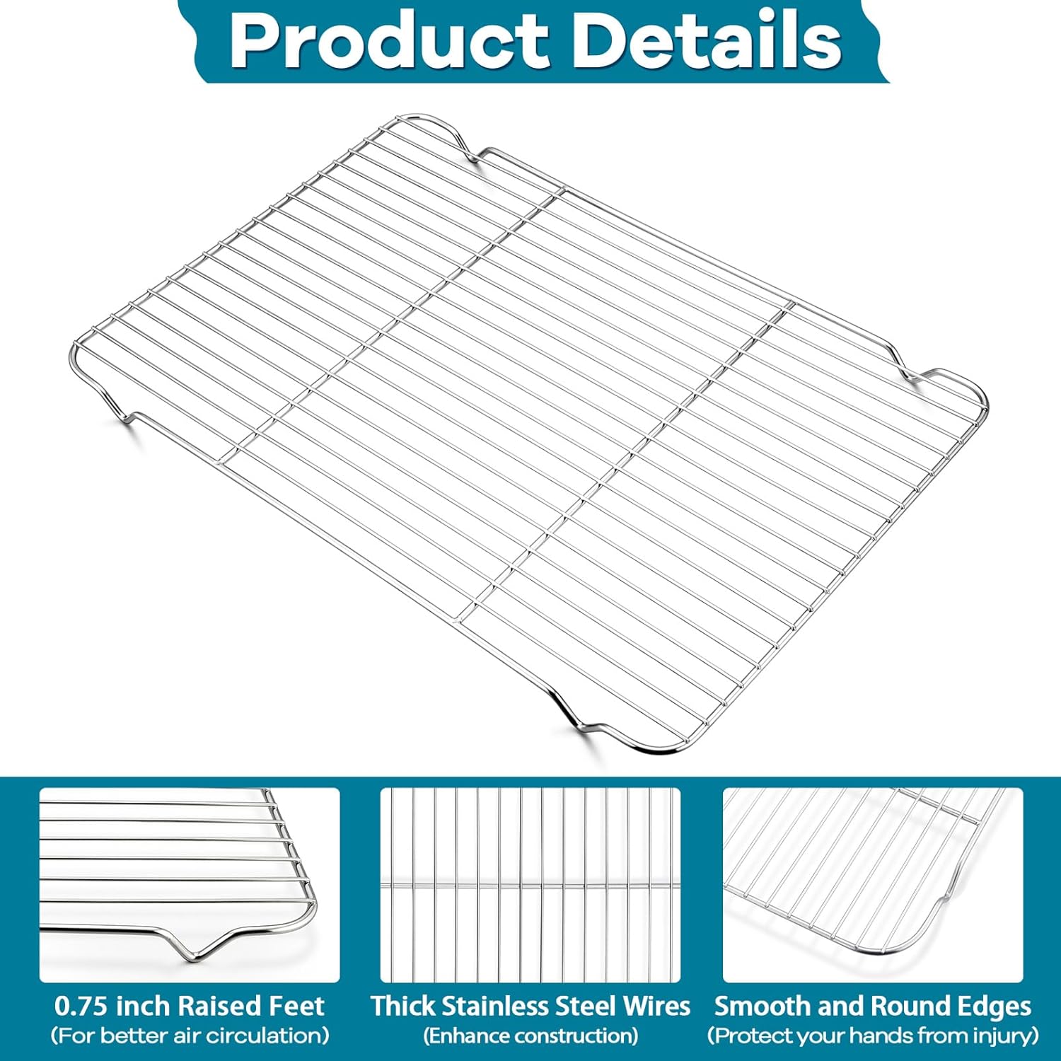 Baking Cooling Rack Set of 3, P&P CHEF Stainless Steel Cooking Roasting Drying Wire Racks, 16.6” x 11.6” Inches to Fit Half Sheet Pan, Non-toxic & Durable, Oven & Dishwasher Safe