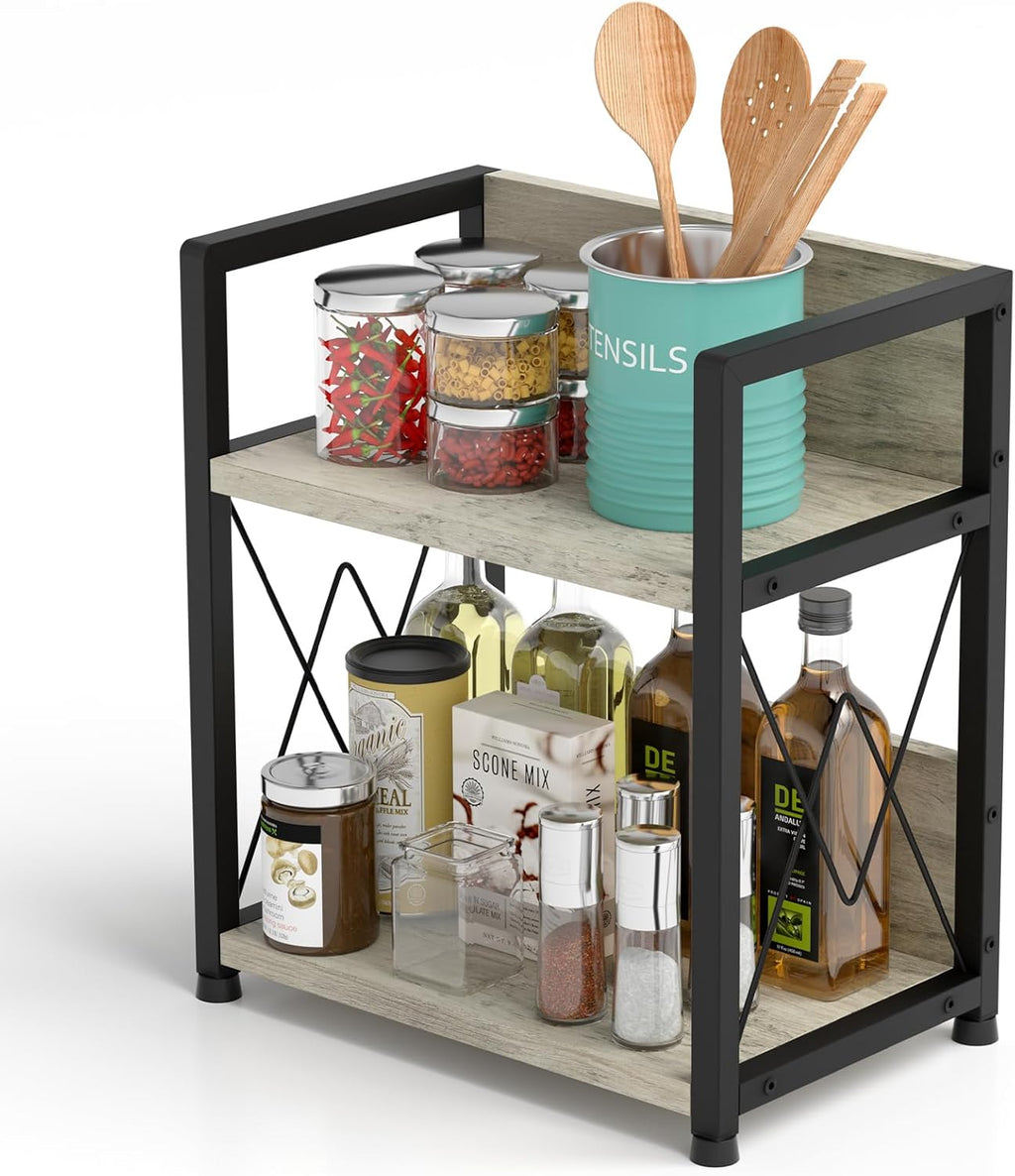 Aduanbang Coffee Bar Accessories Organizer, 2 Tier Wooden Kitchen Counter Shelf, Coffee Organizer Station for Countertop, Condiment Rack for Mugs, Cups, Cream, Syrup