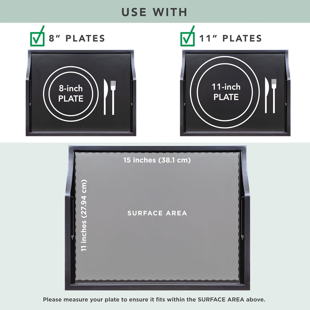 ROSSIE HOME Wood Bed Tray Lap Desk - Set of Two - with Hyacinth Storage Basket - Buffalo Check - Fits up to 15.6 Inch Laptops - Style No. 70108