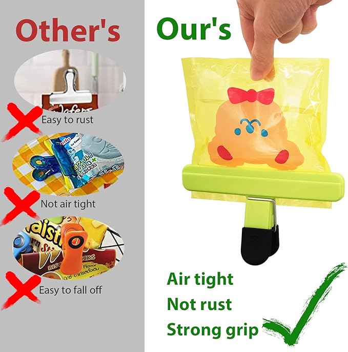 Chip Bag Clips 9pcs Air Tight, Heavy Duty, Sturdy Plastic Clips for Food Storage Assorted Sizes Food Bag Clips for Kitchen Snacks