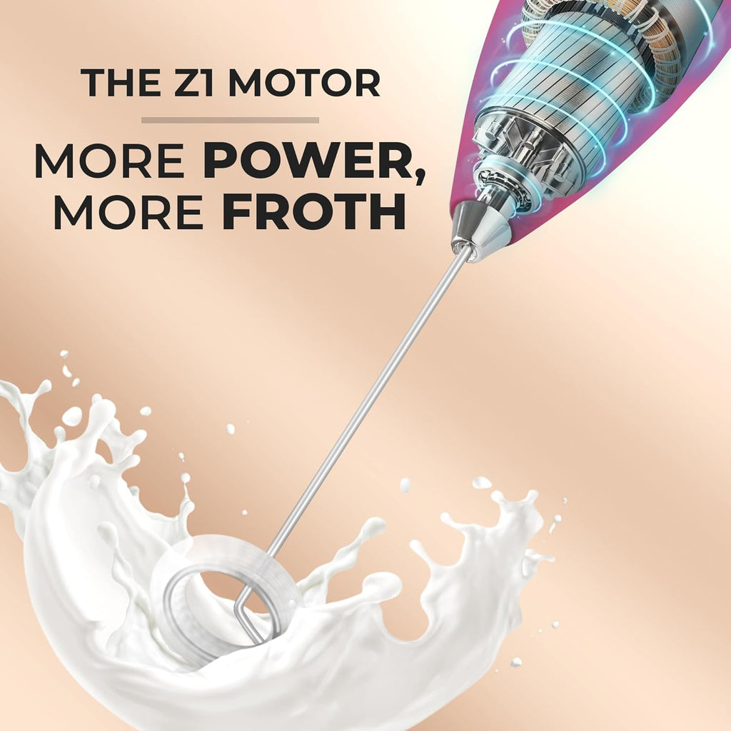 Zulay Kitchen Powerful Milk Frother Wand With 4 AA Duracell Batteries - Ultra Fast Handheld Drink Mixer - Electric Whisk Foam Maker for Coffee, Lattes, Cappuccino, Matcha & Creamer -