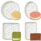 Cookie Stamps Baking Molds 4 Shapes, Biscuits Cutters, 3D Patterns Impression Embosser, Cookies Plunger Stamp, Homemake Bakeware DIY, Pastry, Bakery Desserts, Children Adults