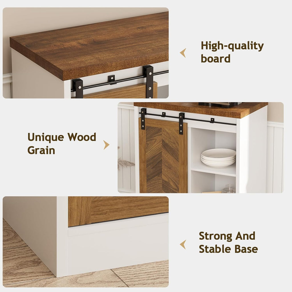 Coffee Bar Station with Sliding Barn Door, Small Coffee Bar Cabinet with Storage for Kitchen, 47 Inch