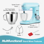 Kitchen in the box 7QT 900W 10-Speed Stand Mixer, Tilt-Head Kitchen Electric Mixer with Dough Hook, Whisk & Flat Beater(Blue)