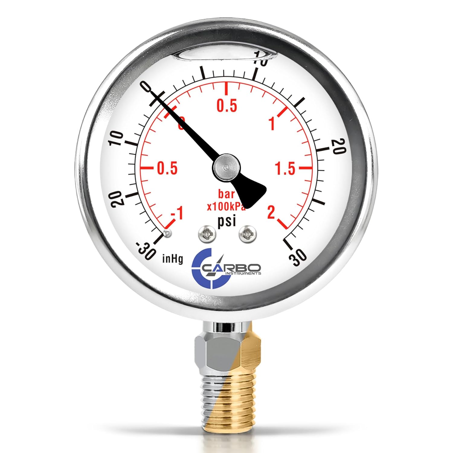 Stainless Steel Pressure Gauge Dual Display (-30 Hg - 0-30 psi/kPa) - 2 1-2" Glycerine Liquid Filled Water Air Oil Gas Gauge with Polycarbonate Lens - Compound Vacuum - 1/4" NPT