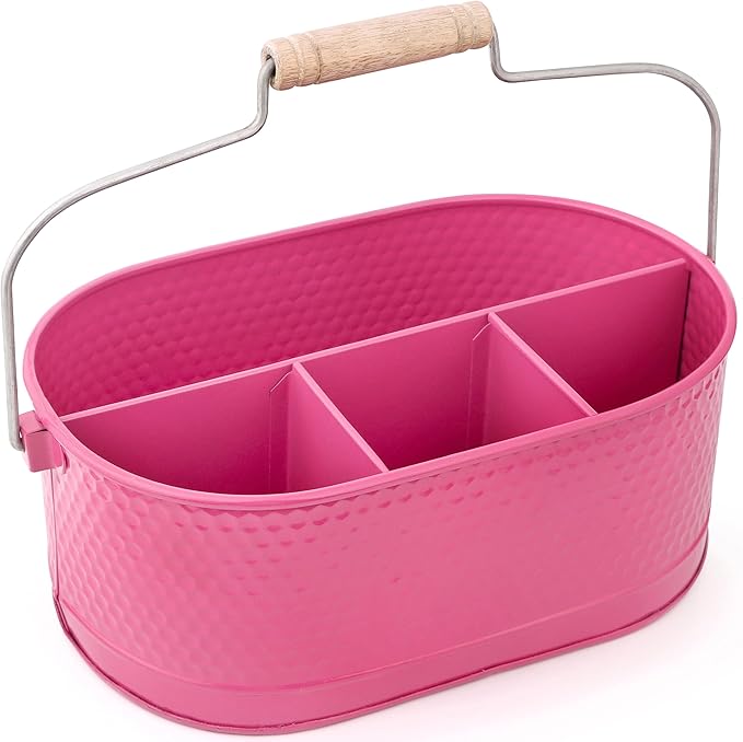 Alpha Living Home Silverware Organizer - Metal Kitchen Drawer & Utensil Organizer, Drawer Organizer for Forks, Knives, Multipurpose Kitchen Organizers and Storage Solution (Pink)