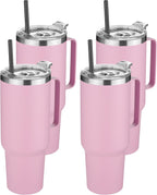 HASLE OUTFITTERS 40 oz Stainless Steel Tumbler with Handle, Vacuum Insulated Tumblers Bulk, Reusable Double Wall Travel Coffee Mug, Durable Powder Coated Water Bottle(Pink, 4)