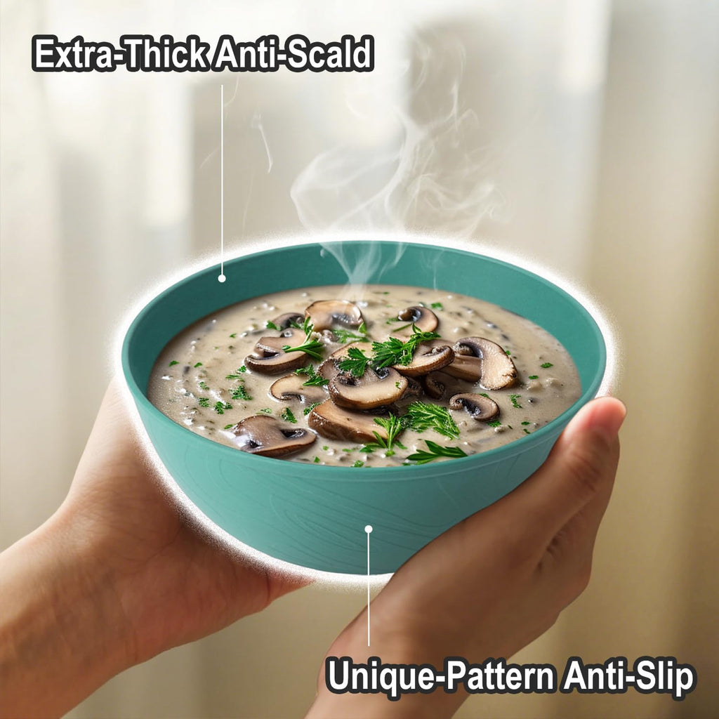 Wheat Straw Bowls for Kitchen set of 6,Anit-Scald Thick Soup Bowls 40oz,Microwave and Dishwasher Safe Bowl set easy to clean. Green