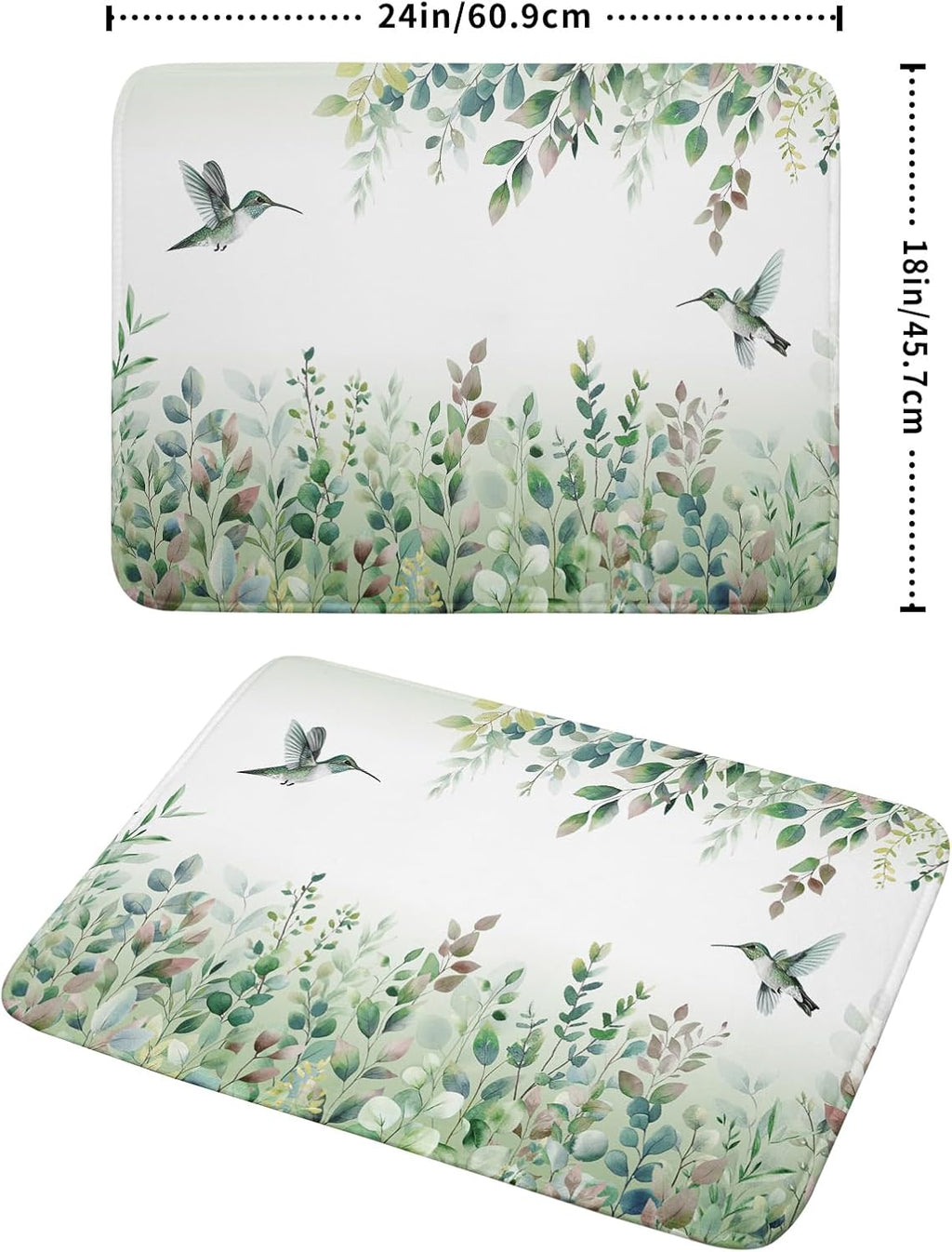 Giwawa Hummingbird Dish Drying Mat for Kitchen Countertop, Spring Summer Sage Green Eucalyptus Leaves Dish Drainer Mats, Herb Botanical Microfiber Dish Drying Pad Home Decor, 18"x24", Large